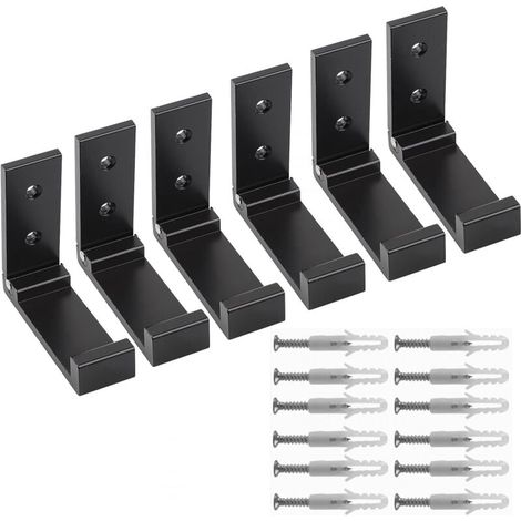 6-teiliges Set faltbarer Haken, faltbare Wandhaken aus Aluminium, Garderobenständer, Kopfhörerhalter, für Kopfhörer, Mäntel, Küche, Badezimmer, Schlafzimmer (Schwarz) (1/4)