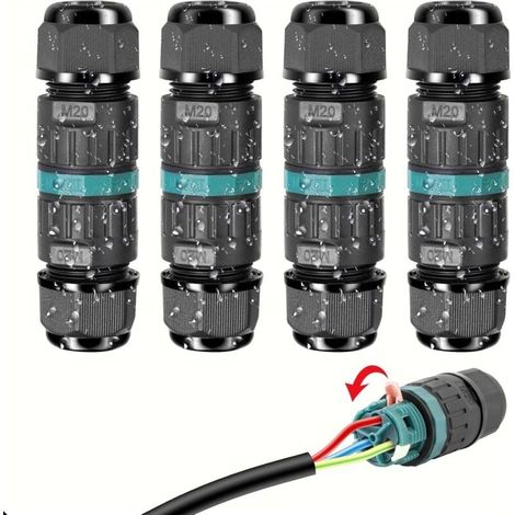 Connecteur Électrique Étanches IP68 - Raccord de Cable 3 Fils Domino Boîte de Derivation Éxterieur, pour Câble Ø 5 à 12 mm (4 Pcs) (1/4)