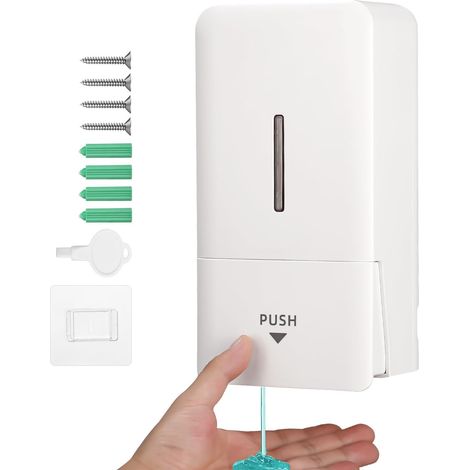 Dispenser di sapone a parete, installazione senza foratura, ideale per bagni commerciali, per l'utilizzo con disinfettanti per le mani e saponi, bianco, grande capacità 800 ml (1/5)