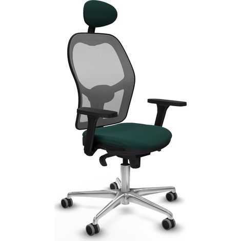 Jorquera sincro malla gris similpiel verde botella brazos 3D base aluminio cabecero fijo ruedas 65mm engomada (1/5)