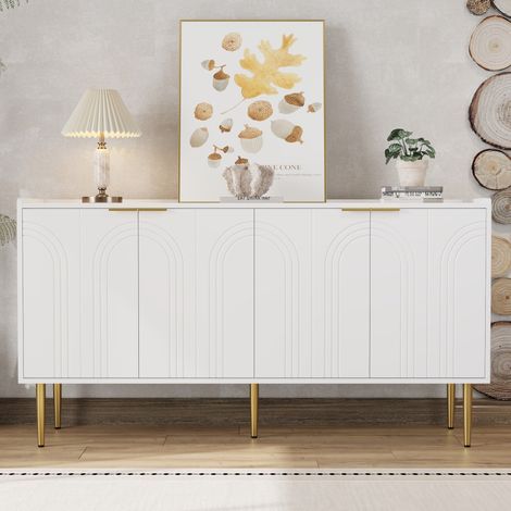 MEUBLIV Sideboard 140x38x75 cm Weiß – 4 Türen, flexibler Stauraum, moderner Stil (1/5)