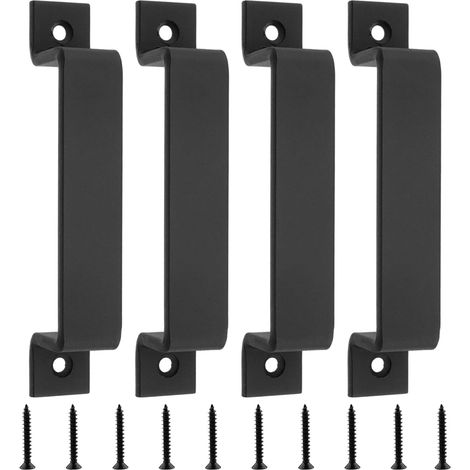 Lot de 4 Poignée Porte Coulissante Noire 165x25mm, Poignée de Porte Extérieure, Poignée Meuble en Acier au Carbone avec 8 Vis, pour Portails, Garages, Armoires, Portes de Grange (1/5)