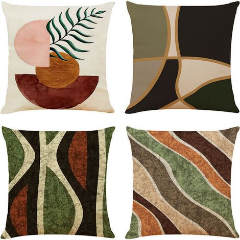 Housse de Coussin, 45 x 45cm,Lot de 4 Housse Coussin en Lin Coussin de Canapé Moderne Boho Motif Abstrait pour Chambre Extérieur Housse Oreiller