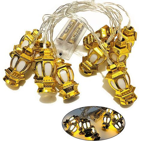 Guirlande lumineuse féérique 10/20 LED Ramadan, mini lampe à pétrole en forme de lanterne suspendue à piles, décoration de fête Eid Mubarak (1/5)