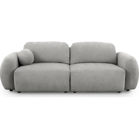 MARTIN - Canapé droit convertible 2 places tissu chenille - Gris clair (1/5)
