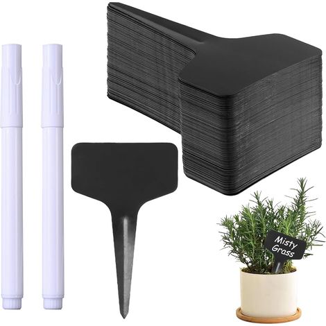 120 Pack Plant Labels in Black Plant Labels - Decorative Dinosaur Plant Labels with 2 White Chalk Pens, Perfect for Garden and Vegetable Garden (1/5)