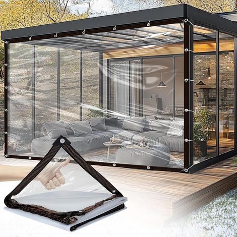 Transparent tarpaulin for outdoor use, 2 m x 300 cm, 0.5-inch eyelets, transparent, waterproof, UV-resistant, airtight, transparent tarpaulin with eyelets (1/3)