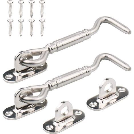 Crochet de Cabine,2 Pack Acier Inoxydable Abri de Verrouillage 4 Pouces Portail Loquet pour Verrou Fenêtre de Porte Argent (1/4)