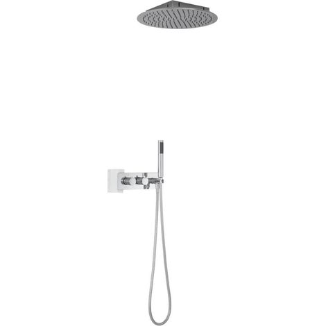 Hudson Reed – Colonne de douche encastrée avec pommeau plafonnier Ø40cm – Mitigeur thermostatique 2 fonctions – Acier inoxydable chromé – Sécurité anti-brûlure