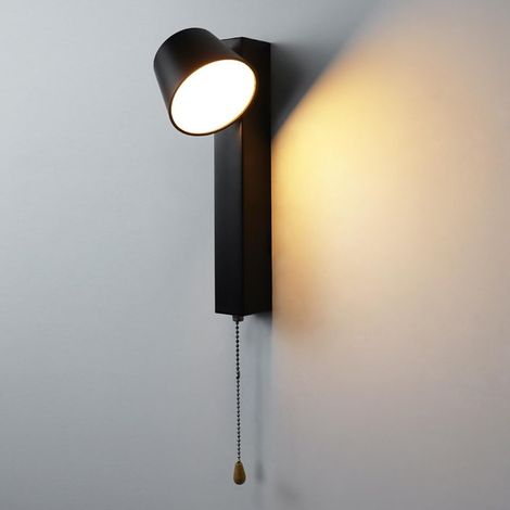 Applique murale LED allongée, orientable à 180°, lampe de chevet avec interrupteur à fermeture éclair, température de couleur réglable 3000K/4000K/6000K, 7W, noire. (1/5)