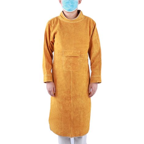 Tablier de soudage en cuir de vachette résistant à l'usure, ignifugé et ignifuge, pour la protection des soudeurs au travail. (1/5)