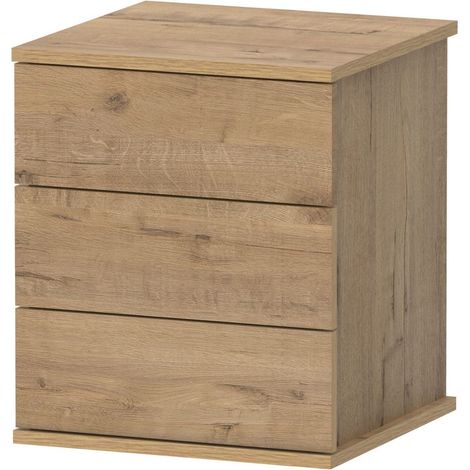 Table de nuit, table de chevet de 3 tiroirs coloris Chêne doré - Longueur 41 x Profondeur 40 x Hauteur 48,5 cm (1/5)