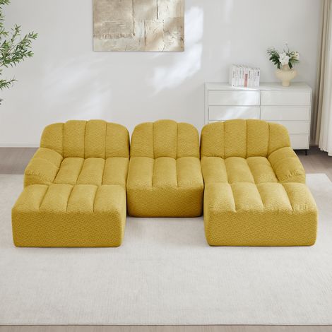 sofá modular 3 plazas granulado fleece amarillo OKMYHOME (1/5)