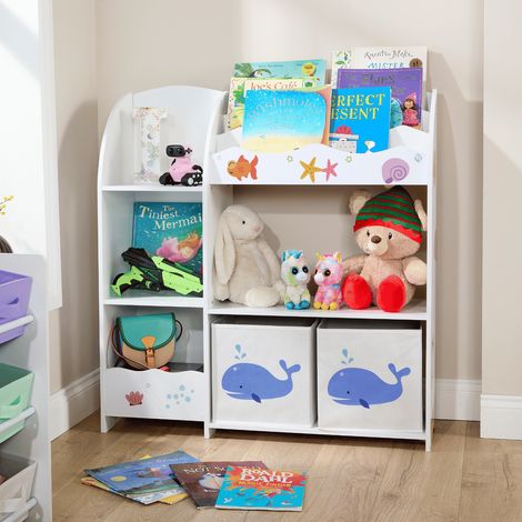 Kids Storage Toy Bookshelf Organiser With Drawer Two Storage Boxes & Shelves (1/5)