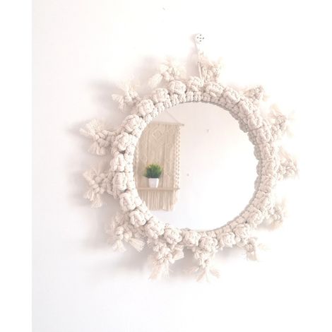 Miroir rond suspendu avec franges en macramé, décoration murale bohème pour appartement, salon, chambre à coucher, chambre d'enfant, dortoir, entrée (1/5)
