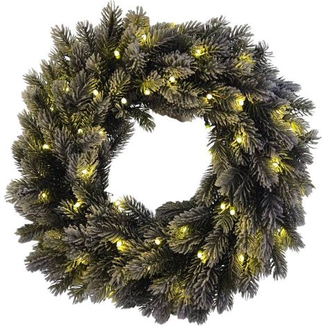 Couronne lumineuse sapin artificiel Flocké Blanche ø40cm 50 LED blanc chaud à piles IP44 150 branches (1/3)