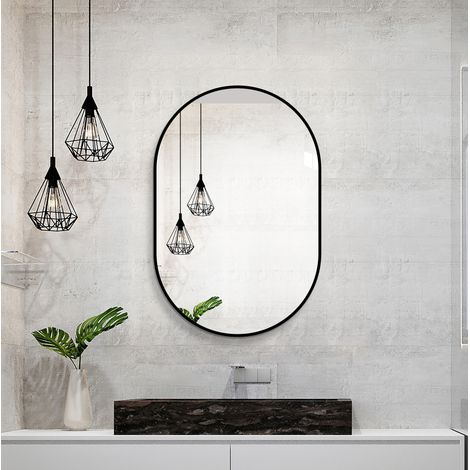 Miroir arqué 60x90 cm en verre et aluminium noir, design moderne pour salle de bain FloraGrace (1/5)