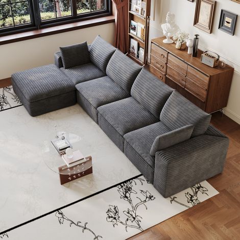 Canapé modulable 340 cm gris foncé en tissu avec soutien intégral en mousse sans montage (1/5)