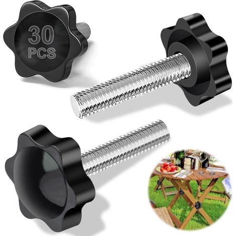 Lot de 30 vis à poignée étoile M6x40 mm Vis à creux M6 Vis à ailettes Écrou à poignée étoile avec manche Noir Vis à tête étoile pour machine-outil Produits électroniques Fabrication de (1/5)