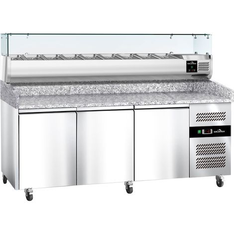 Meuble à pizza réfrigéré Tropicalisée 3 portes avec vitrine ingrédients (9x GN1/3) PREMIUM - GOLDINOX (1/3)