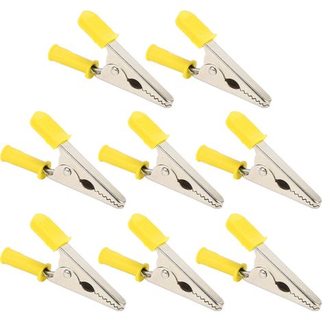 Lot de 10 pinces crocodiles J.60047, ouverture de 20 mm, en laiton, pour tests électriques de batteries (jaune) (1/5)