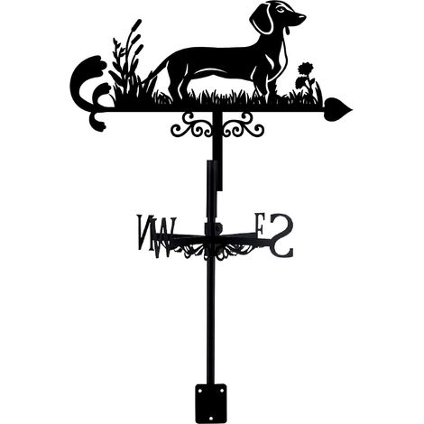 1 Girouette, Motif Chien, Fer Noir, 24 x 35,6 cm, Toit Jardin Terrasse (1/5)