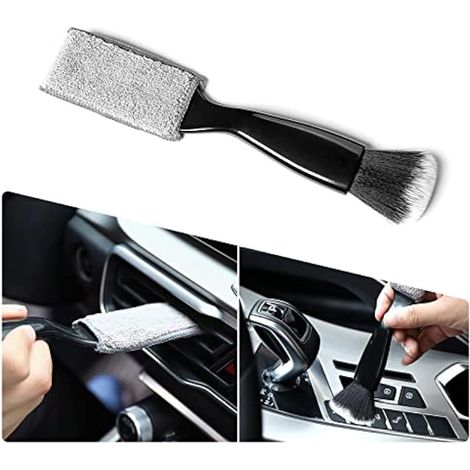 Fogfar Lot de 1 brosse de nettoyage à double tête pour voiture, brosse à poussière portable pour intérieur de voiture, brosse de dépoussiérage, outil de nettoyage intérieur de voiture (noir) (1/5)