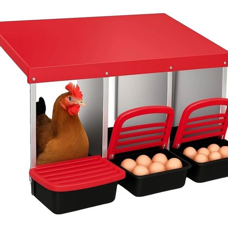 Nido per galline, design pieghevole, struttura in acciaio resistente, rosso (1/2)
