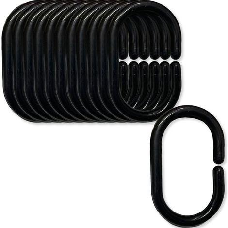 Lot de 12 anneaux coulissants en plastique pour rideau de douche Noir (1/5)