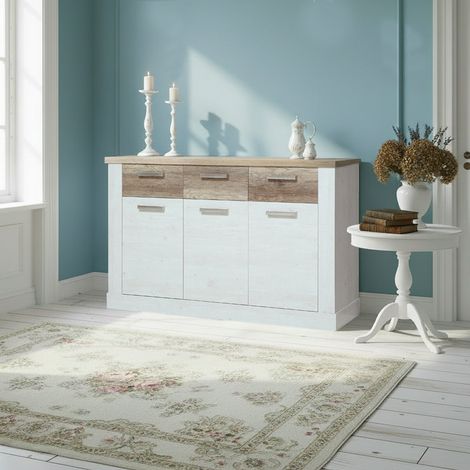 Madia Flux 3 ante e 3 cassetti in colore pino bianco e rovere antico (1/5)