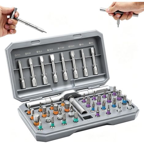 42 en 1 Ensemble de tournevis magnétique, jeu de tournevis cliquet avec 40 embouts, manche T à rotation réglable, kit d'outils pour meubles, vélo, ordinateur, électronique (1/5)
