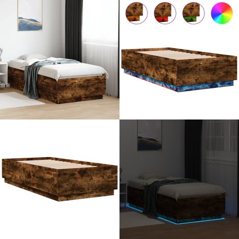 Bettgestell mit LED Räuchereiche 90x190 cm Holzwerkstoff - Holzbettfundament - Bettrahmen - LED-Bettgestell - Modernes Bettgestell - Doppelbett - Home & Living (1/5)