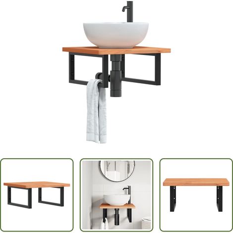 Wandmontage - Waschbeckenregal Wandmontage Stahl und Massivholz Buche (1/5)