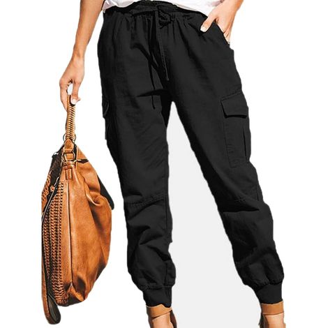 Pantalon cargo de randonnée léger pour femme - Séchage rapide - Décontracté - Pantalon de jogging de voyage - Taille élastique - Pantalon pour femme (1/5)