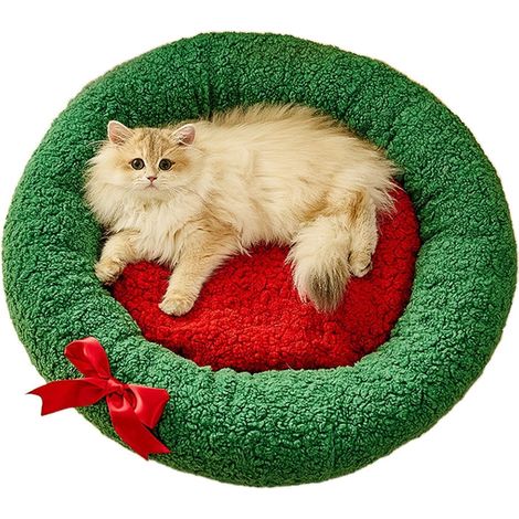 Christmas dog bed, kitten plush mattress, small round pet bed-M (1/5)