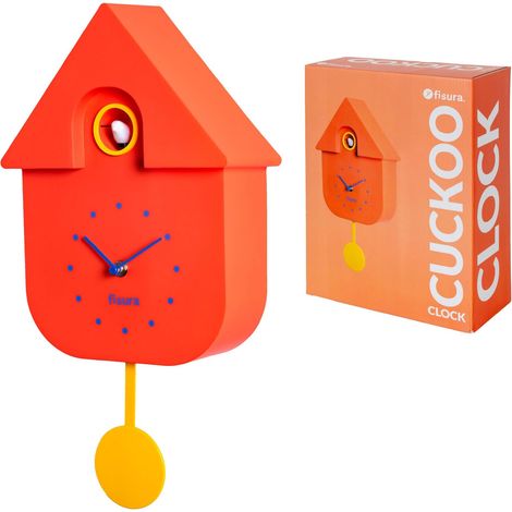 Coucou Horloge Rouge avec Cadran Bleu. Coucou Murale. Pendule Murale. 3 Piles AA Non incluses. 21,5x8x41,5. Plastique ABS. (1/5)