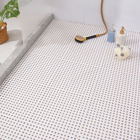 10 Tapis de sol antidérapants à ventouses, blancs, en plastique mosaïque pour cuisine et salle de bain (1/5)