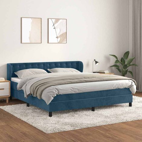 Lit à sommier tapissier et matelas, Lit double, Lit adulte Bleu foncé 160x200cm Velours GSW56034 (1/5)