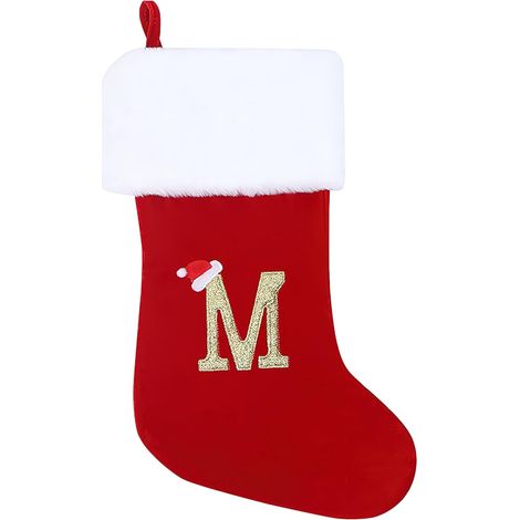 1 Chaussette de Noël, 45cm Grande Taille, Coton et Peluche, Monogramme Brodé, Décoration Cheminée et Sapin (1/5)