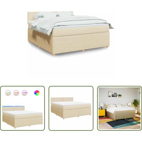 vidaXL Surmatelas -  Sommier à lattes de lit avec matelas Crème 180x200 cm Tissu (1/5)