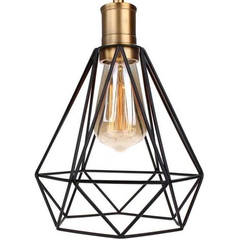 Yowei Rétro Lustre Plafonnier Luminaire Industrielle Noir Lampe Suspension en Cage Diamant Métal Style Vintage pour Salon Chambre (1/4)