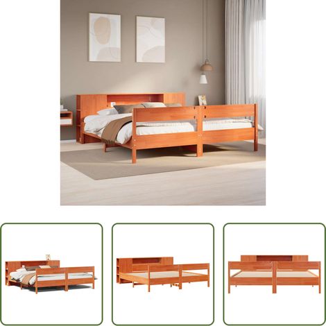 vidaXL Bett mit Regal - Massivholzbett mit Regal ohne Matratze Wachsbraun 200x200 cm (1/5)