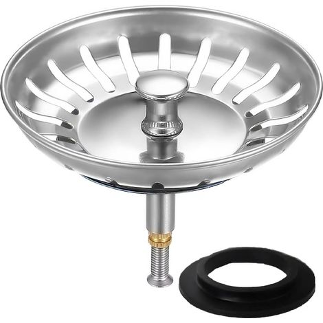 Abflusssieb Küchenspüle 82mm, Abflussstopfen mit Höhenverstellbar, Spülensieb für Abflussöffnungen 82 bis 84mm, Zwei Ersatz Dichtungen (1/5)