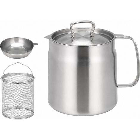 Friteuse multifonction de 1,5 L en acier inoxydable 304 avec panier, passoire et bac de récupération. (1/5)