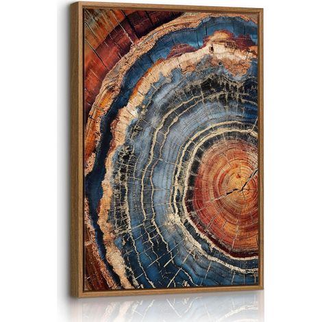 Vintage Arbre Anneaux Tableau Decoration Murale Avec Cadre, Abstrait Bois Grain Texture Impression Sur Toile Nature Inspiré Ferme Affiche Peinture Decor Maison pour Salon Chambre 30X40cm (1/5)