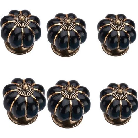 Coloré Halloween Citrouille En Céramique 40x40mm(Diamètre x Hauteur) Armoire Porte Boutons Commode Tiroir Tire Meubles Armoire Cuisine Poignées Vintage Cuivre Matériel Avec Vis(Noir) 6pcs (1/5)
