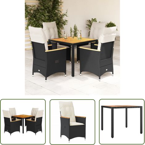 The Living Store 5-tlg. Garten-Essgruppe mit Kissen Schwarz Poly Rattan - Gartengestelle - Gartenmöbel - Esstisch - Lounge Set - Outdoor Möbel (1/5)