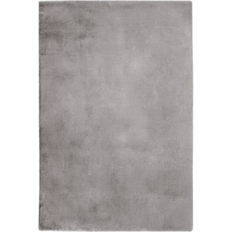 Tapis gris argent doux effet fourrure lapin moderne - 110 x 60 cm (1/2)