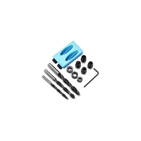 set di 14 utensili per giunzioni in legno, kit per fori a tasca a 15 gradi, guide di foratura inclinate, diametro: 6 mm, 8 mm, 10 mm - Crezuo (1/4)