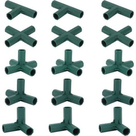 Lot de 15 connecteurs pour cadre de serre, connecteurs d'angle pour cadre de jardin, tige d'hélice de 16 mm, 4 types, support robuste et stable pour serre (1/4)